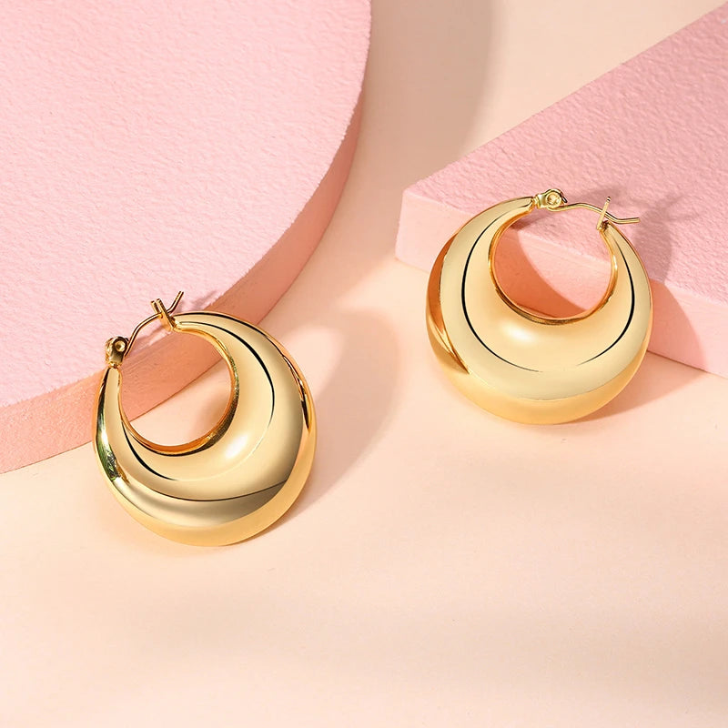 Moon Hoop Earrings for Women – Gold Stainless Steel Crescent Hoop Earrings SPOT