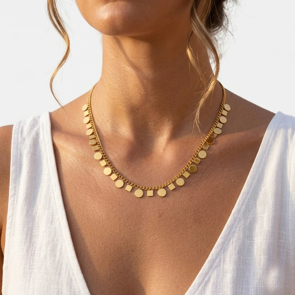 Gold Layered Geometric Choker – Hypoallergenic Stainless Steel Choker Necklace SPOT NC-2581G04
