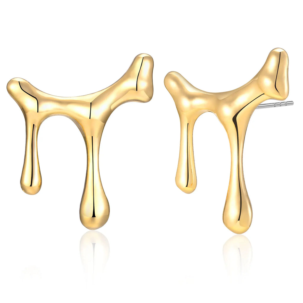 Melting Liquid Drip Gold Stud Earrings – Water Drop Design Gold Stud Earrings SPOT