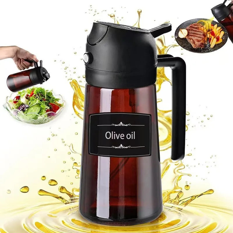 2-in-1 Glass Oil Sprayer & Dispenser – 16oz Leakproof Olive Oil Bottle Oil Sprayer Dispenser SPOT black