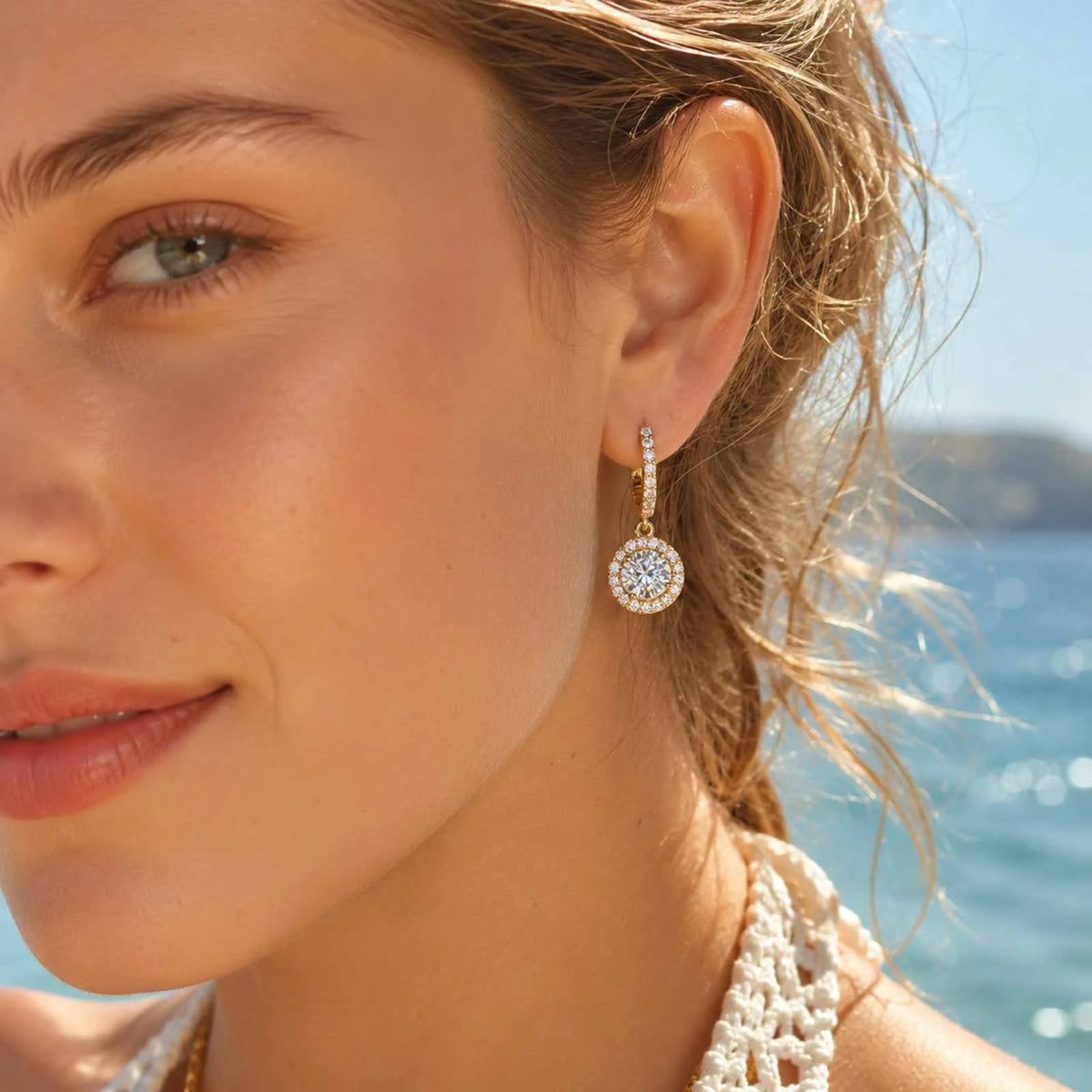 18K Gold Plated CZ Dangle Earrings – Pave Huggie Drop Earrings CZ Dangle Earrings SPOT