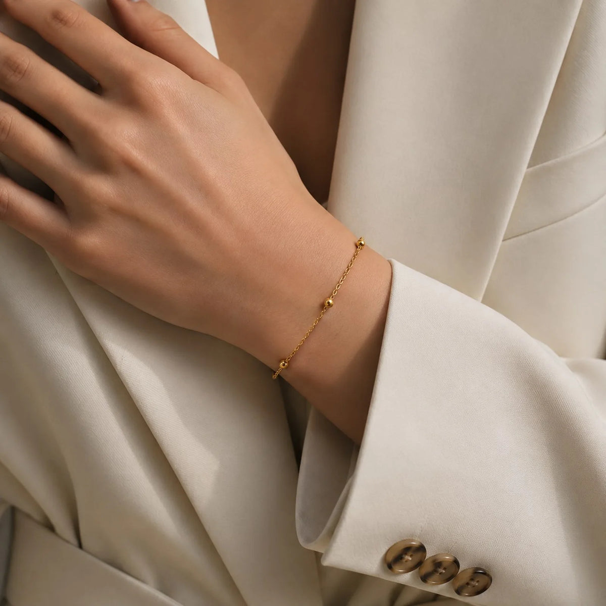 18K Gold Plated Beaded Bracelet – Minimalist Women's Jewelry Beaded Chain Bracelet SPOT