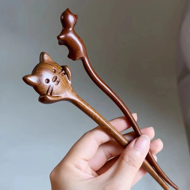 Handmade Sandalwood Hair Sticks & Forks – Carved Retro Style Hair Sticks & Forks SPOT