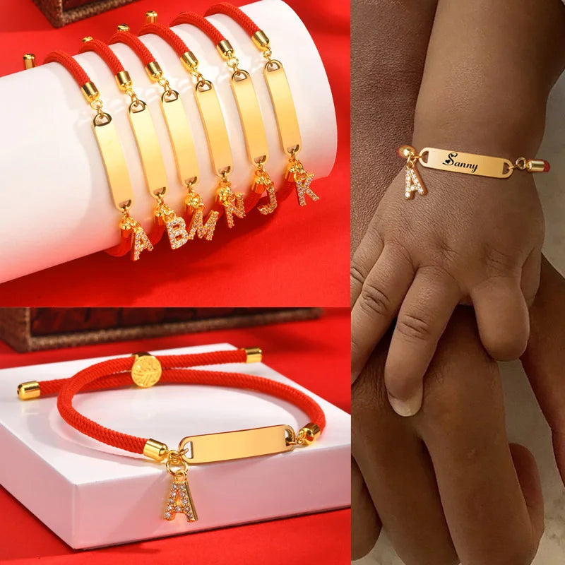 Custom Initial Name Bracelet – Kids Adjustable Red Rope Gift Personalized Bracelet SPOT