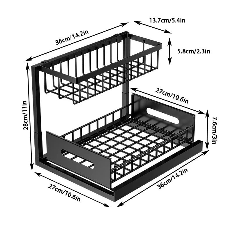 2-Tier Sliding Drawer Under Sink Organizer Shelf – No Drill Under Sink Organizer SPOT