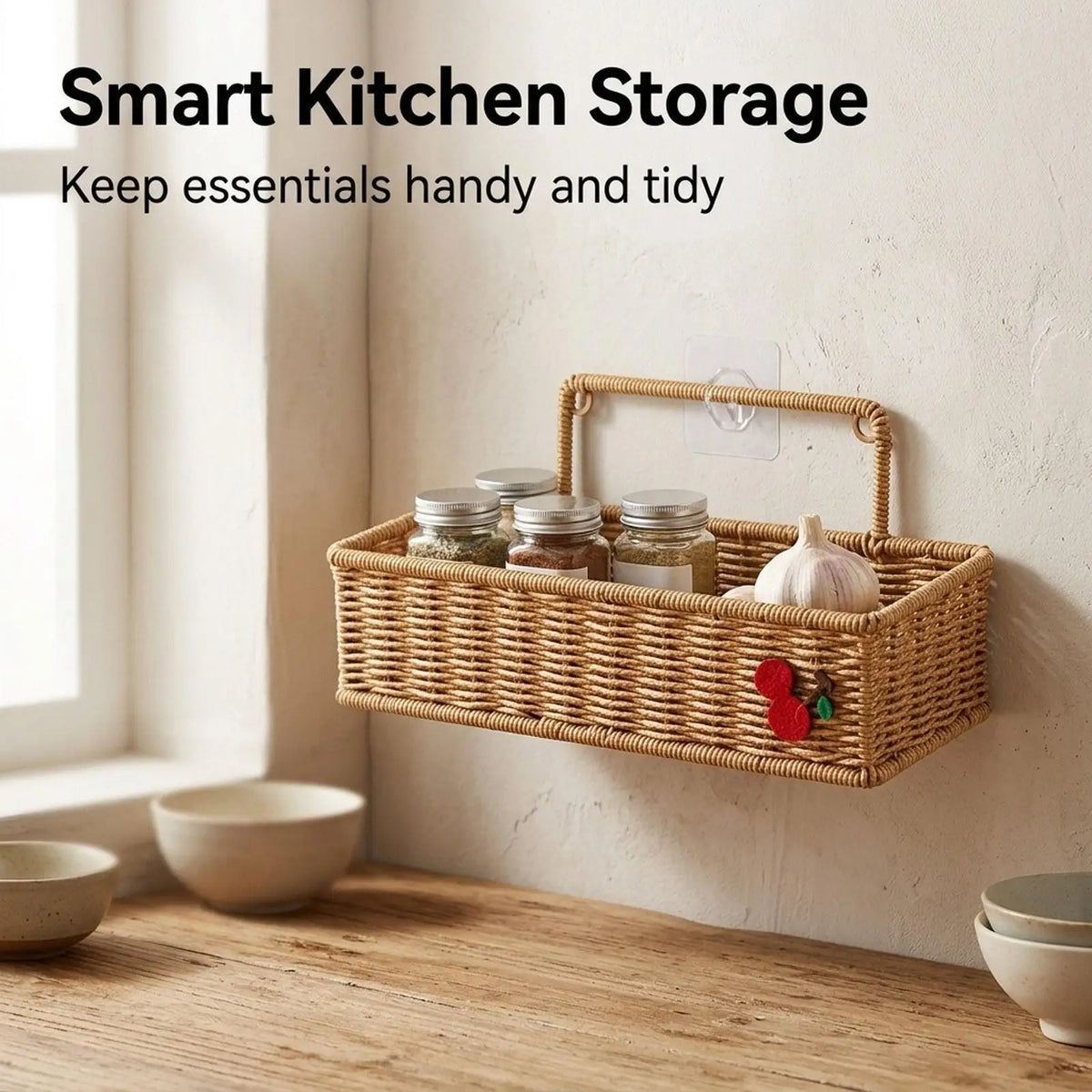 Woven Hanging Storage Basket – Wall Mount Kitchen Organizer Hanging Storage Basket SPOT