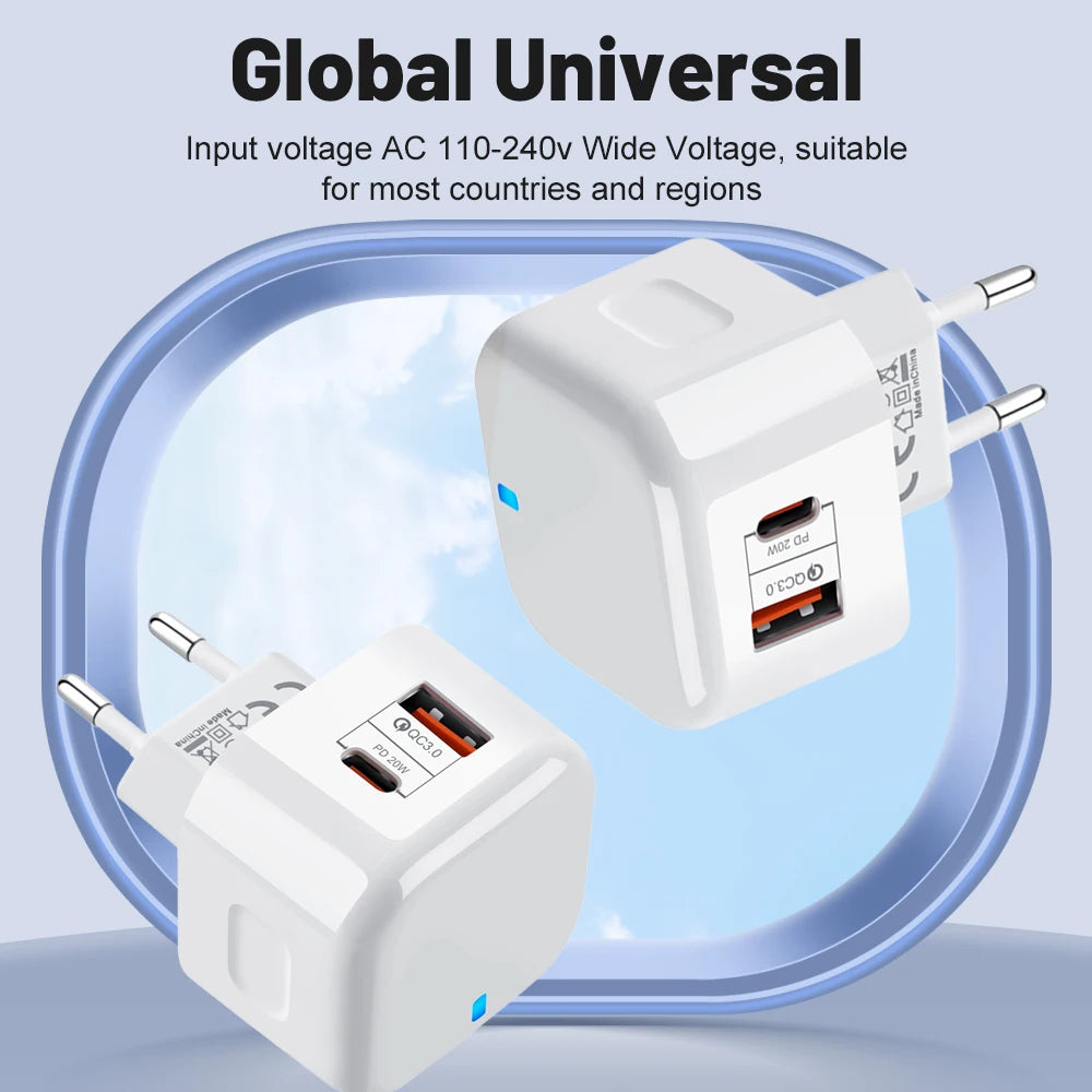20W Dual Port USB-C PD Fast Wall Charger – EU/US/UK Plug USB-C Wall Charger SPOT