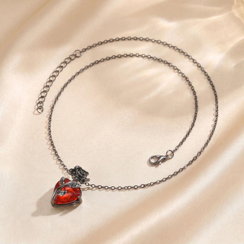 Gothic Rose Heart Necklace – Red Rhinestone Pendant for Women Pendant Necklace SPOT