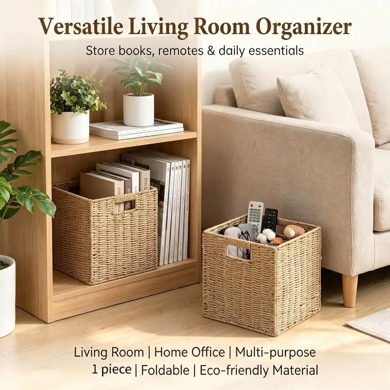 Hand-Woven Rattan Storage Basket – Cube Shelf Organizer Woven Storage Basket SPOT