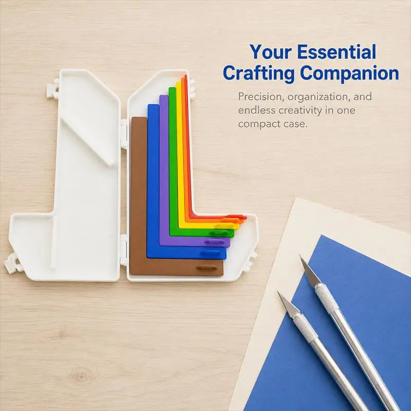 7-Pc Rainbow Paper Craft Alignment Guides Set with Storage Case Paper Craft Rulers SPOT