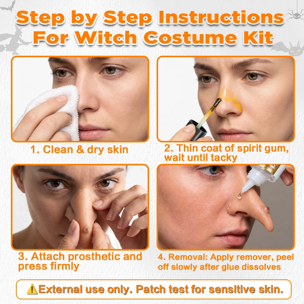 Spirit Gum & Remover with Witch Prosthetic Nose & Chin | Halloween Costume Makeup Kit SPOT