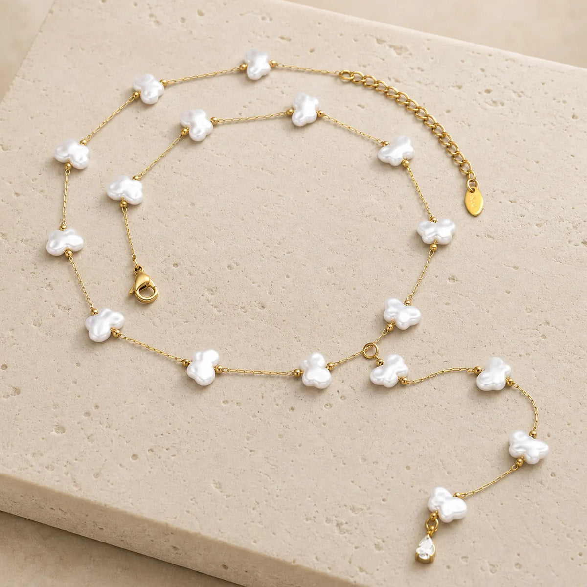 Butterfly Pearl Y-Drop Lariat Necklace | 18K Gold Plated CZ Lariat Necklace SPOT