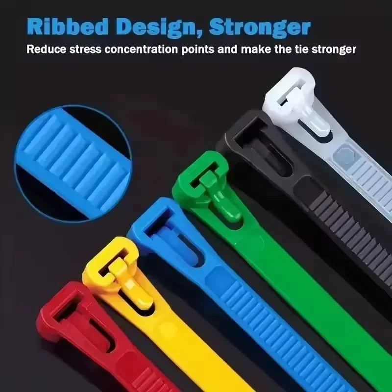 100-Pack Reusable Self-Locking Nylon Cable Ties – Mixed Colors Reusable Cable Ties SPOT