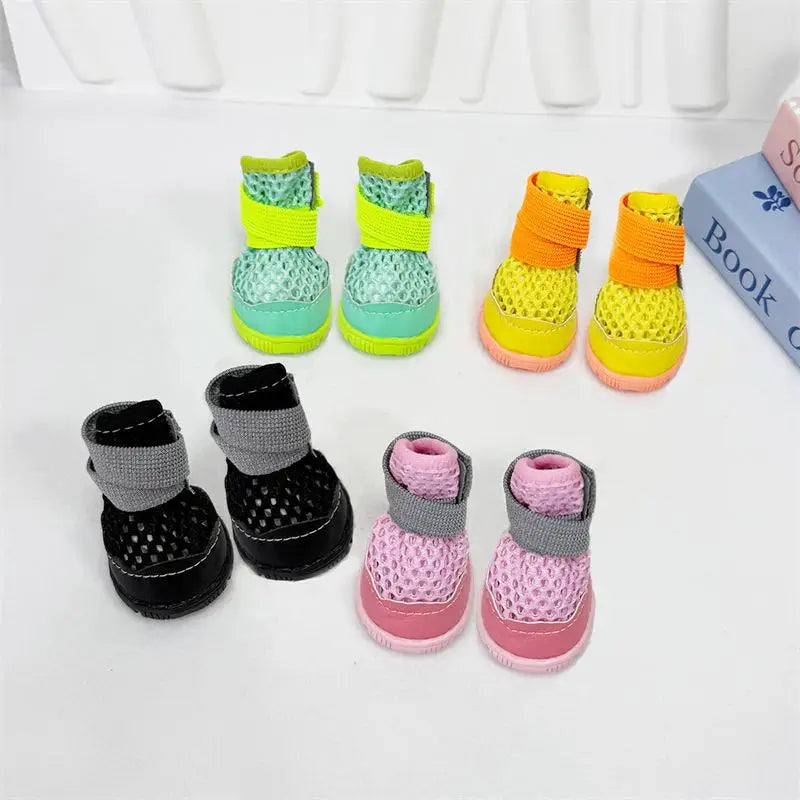 Breathable Mesh Dog Shoes 4-Pack – Non-Slip Small Dog Sandals Dog Shoes SPOT
