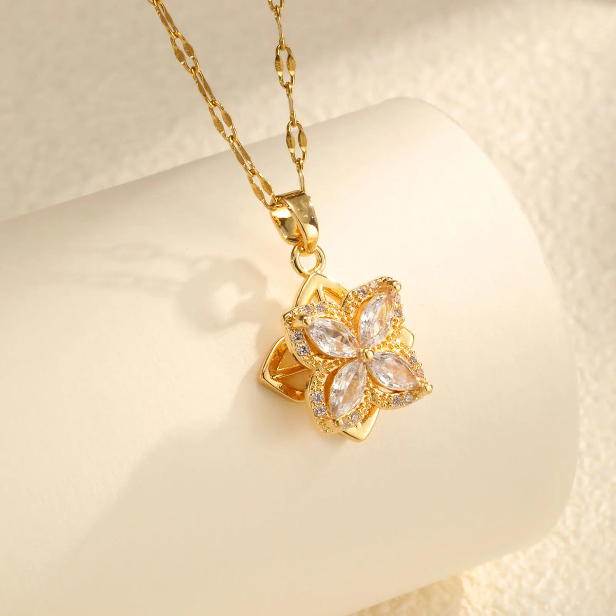 Women's Rotating Zircon Flower Spinner Pendant Necklace – Gold Spinner Pendant Necklace SPOT Default Title