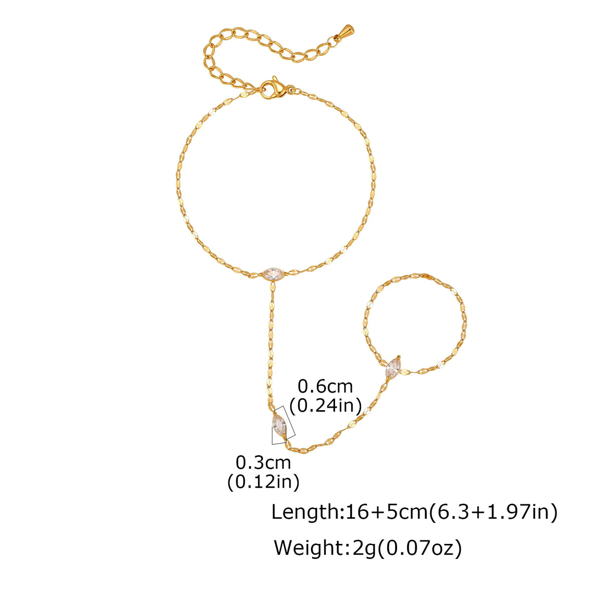 Women's Gold CZ Hand Chain Bracelet – Double Layer Slave Ring Hand Chain Bracelet SPOT BR-3038G