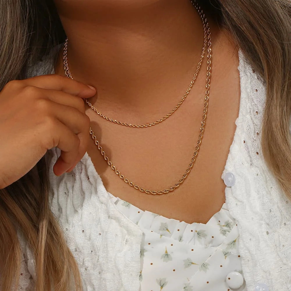 Gold Plated Stainless Steel Rope Twist Chain Necklace 2–5MM Chain Necklace SPOT
