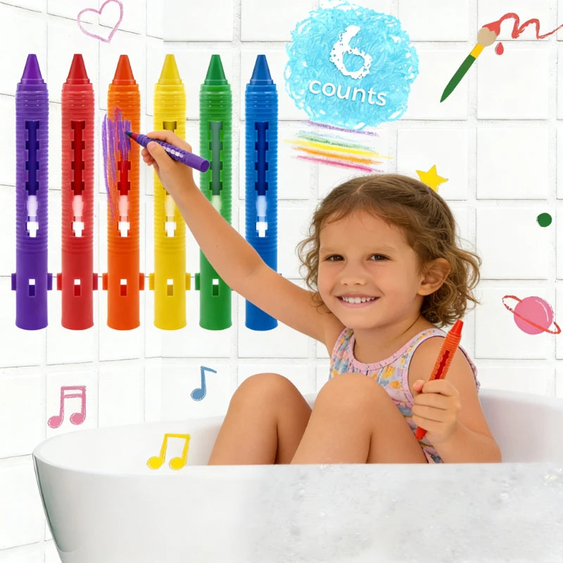 6-Pack Washable Bath Crayons for Kids – Non-Toxic Bathtub Markers Bath Crayons Set SPOT