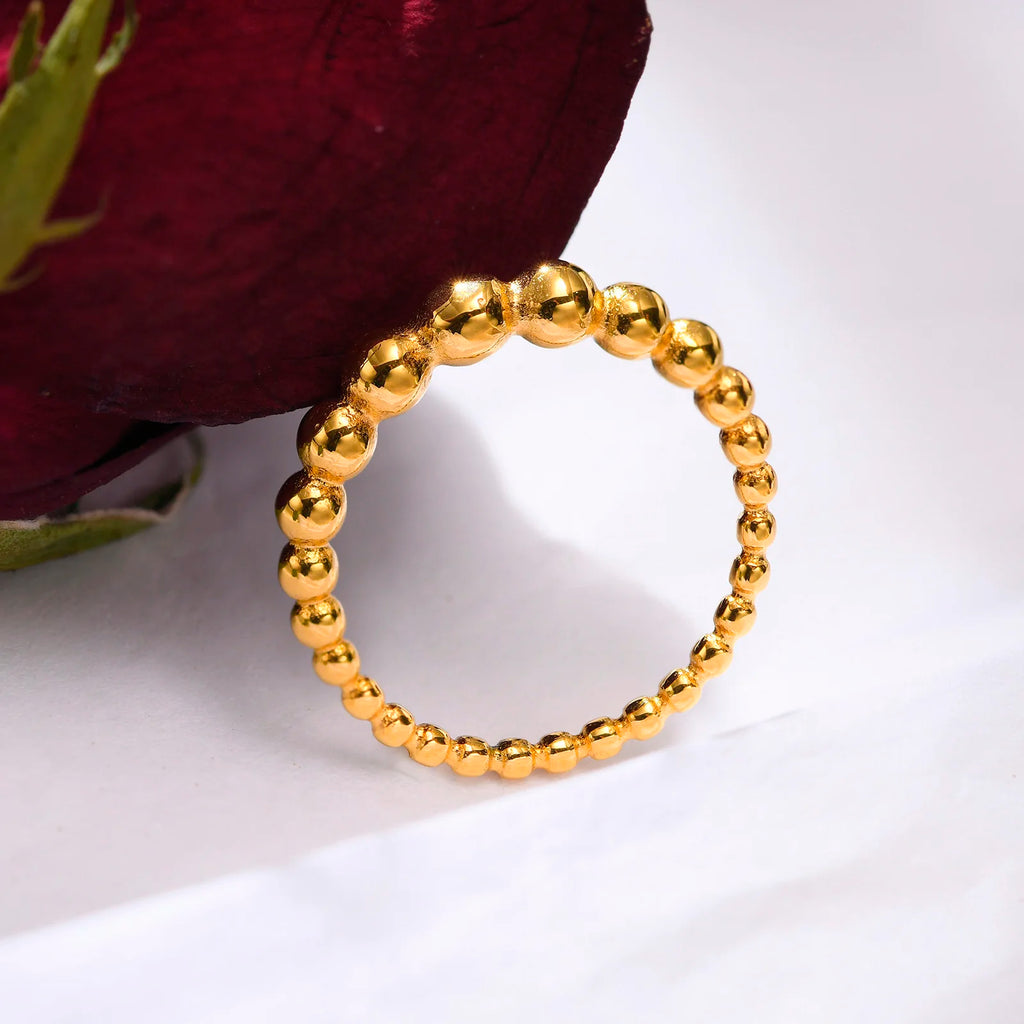 Dainty Beaded Ball Ring – 18K Gold Stainless Steel Stackable Fashion Ring SPOT