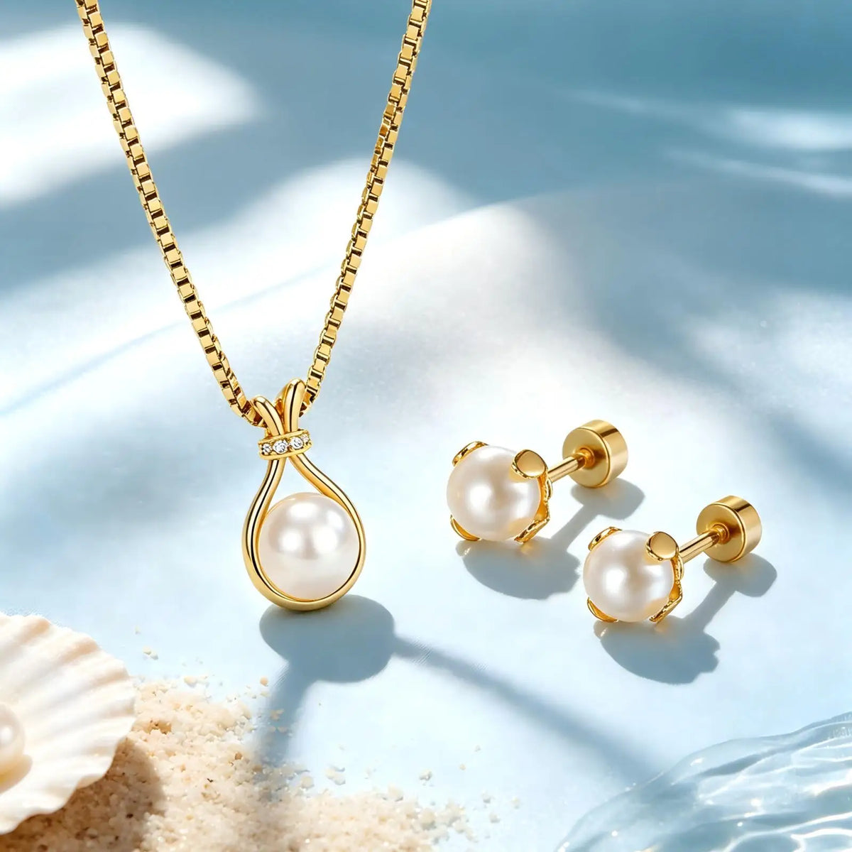 Faux Pearl Jewelry Set – 18K Gold Necklace & Earrings for Women Pearl Jewelry Set SPOT