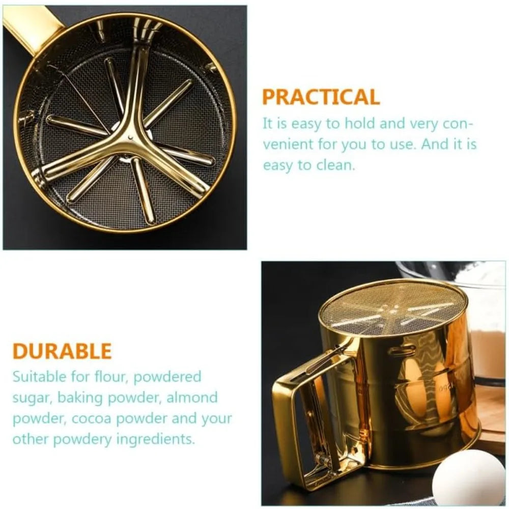 Stainless Steel Flour Sifter – Gold Cup Baking Sieve Baking Flour Sifter SPOT
