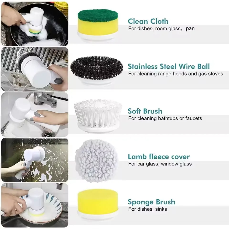 5-in-1 USB Electric Spin Scrubber – Wireless Cleaning Brush Electric Spin Scrubber SPOT