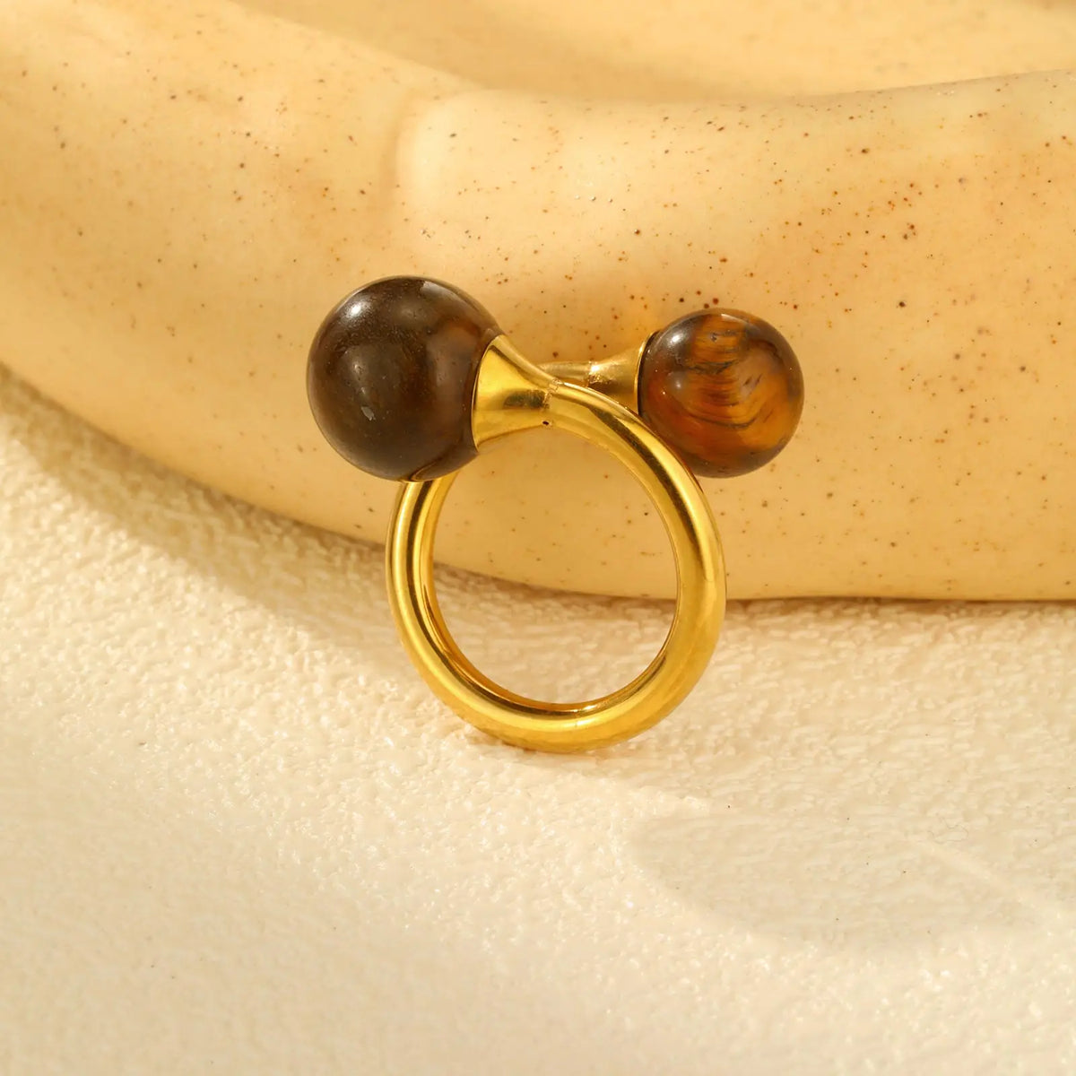 Tiger Eye Double Stone Adjustable Ring – 18K Gold Plated Fashion Ring SPOT