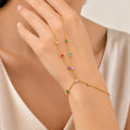 18K Gold CZ Hand Chain Finger Ring Bracelet | Women's Jewelry Hand Chain Bracelet SPOT BR-3200GH
