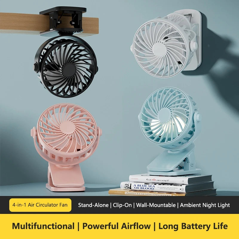 720° Clip Fan USB Rechargeable with Built-In Night Light Clip Fan SPOT