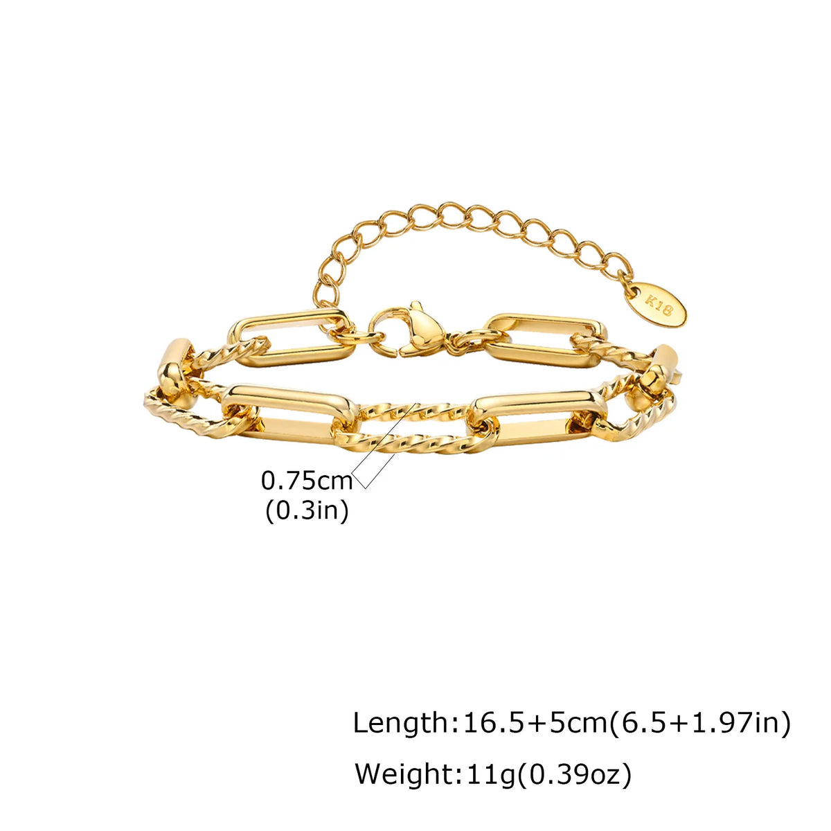Two-Tone Paperclip Bracelet – 18K Gold Stainless Steel Adjustable Chain Link Bracelet SPOT BR-1705G