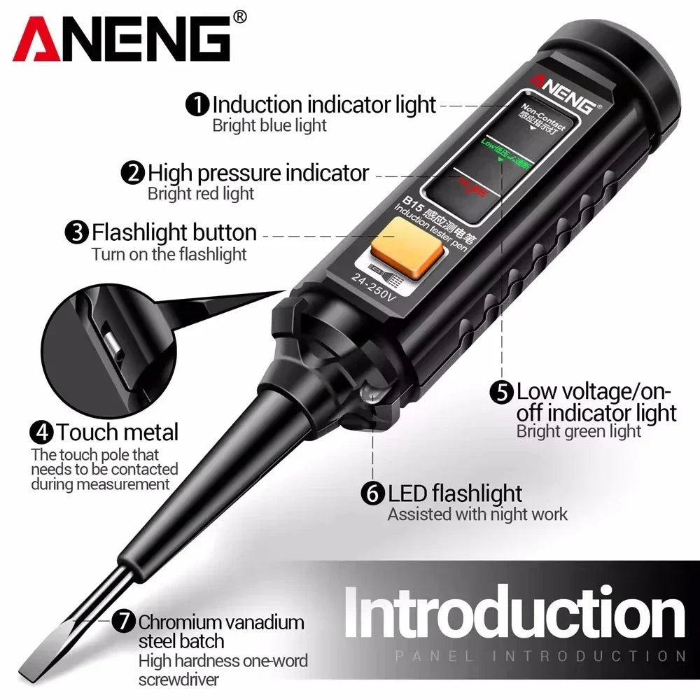 ANENG B15 Non-Contact Voltage Tester Pen AC/DC 24-250V Voltage Tester Pen SPOT