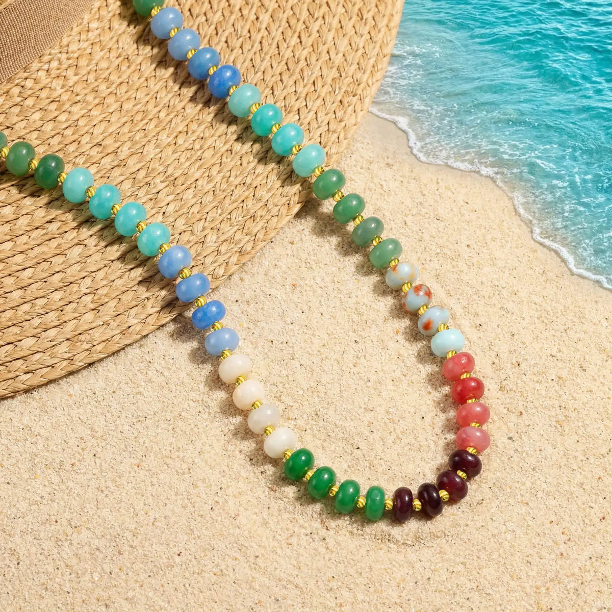 Boho Natural Gemstone Beaded Necklace – Stainless Steel Women Beaded Stone Necklace SPOT