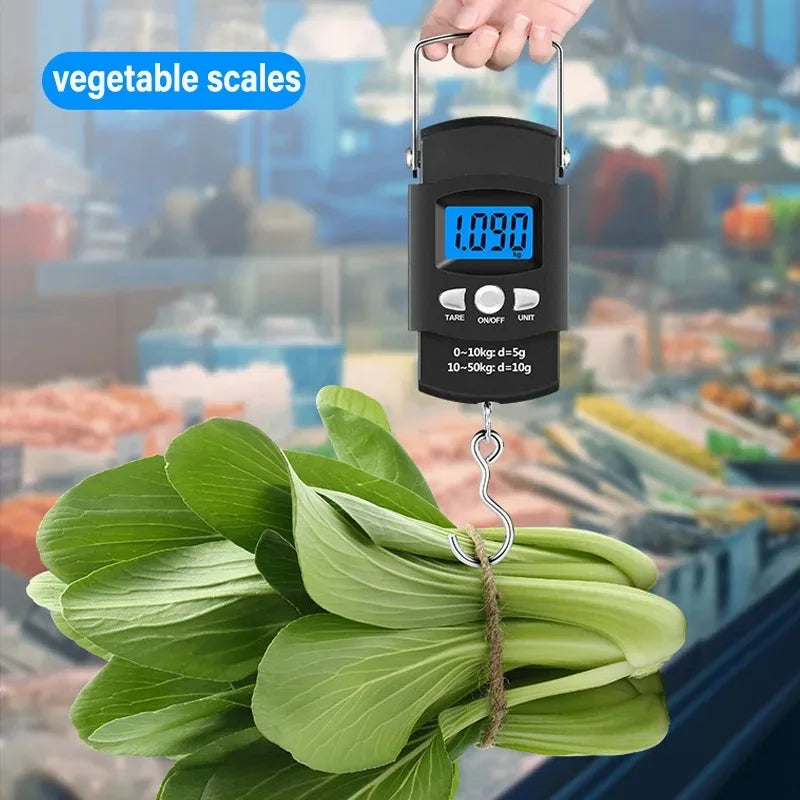 Portable Hanging Scale 50kg LCD + Tape Measure | Travel & Fishing Hanging Luggage Scale SPOT