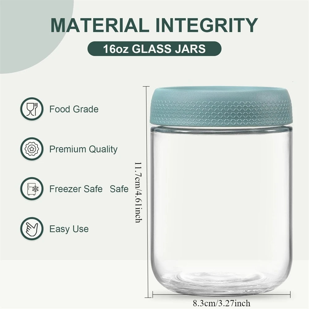6-Pack 16oz Wide Mouth Glass Mason Jars with Airtight Lids Glass Storage Jars SPOT