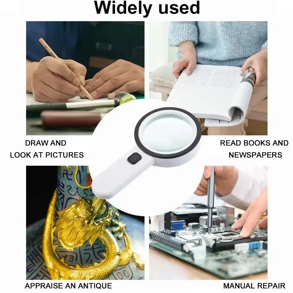 30X Hand-Held LED Magnifier – 12 LED Lights for Reading LED Magnifying Glass SPOT