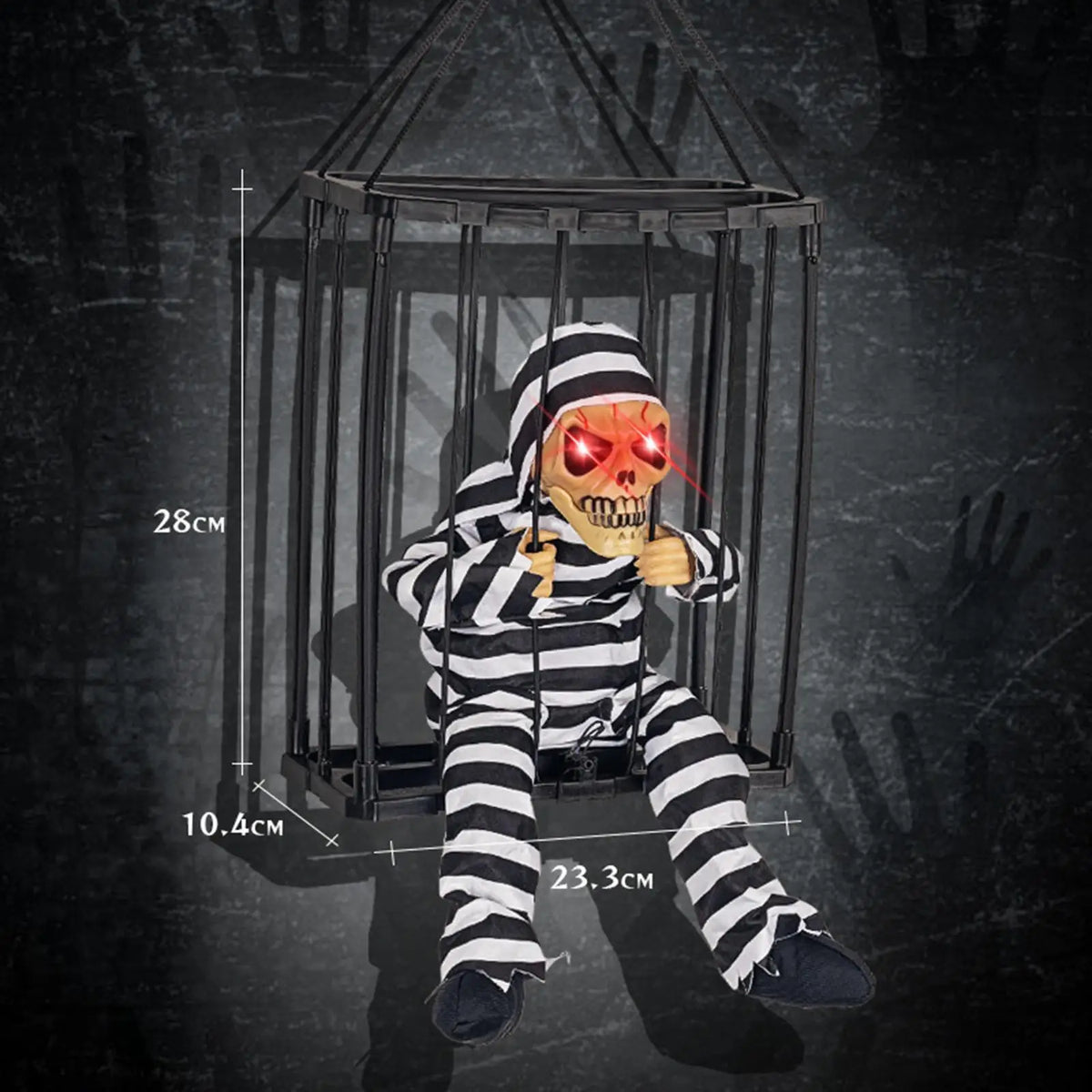 Talking Skeleton Prisoner Cage Toy – Flashing Eyes Halloween Prop Halloween Decoration SPOT Style C