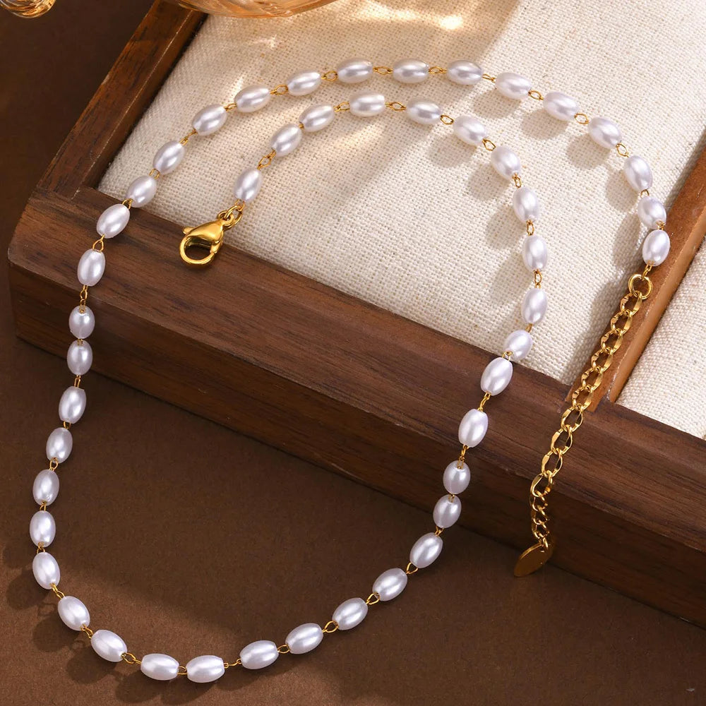 Meaeguet Pearl Beaded Layered Choker Necklace – Women's Gold Pearl Choker Necklace SPOT Default Title