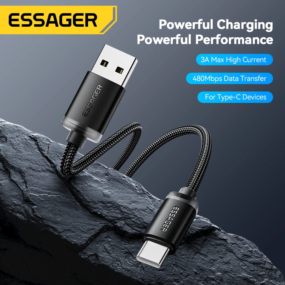 Essager 3A USB-A to USB-C Fast Charging Braided Cable USB Charging Cable SPOT