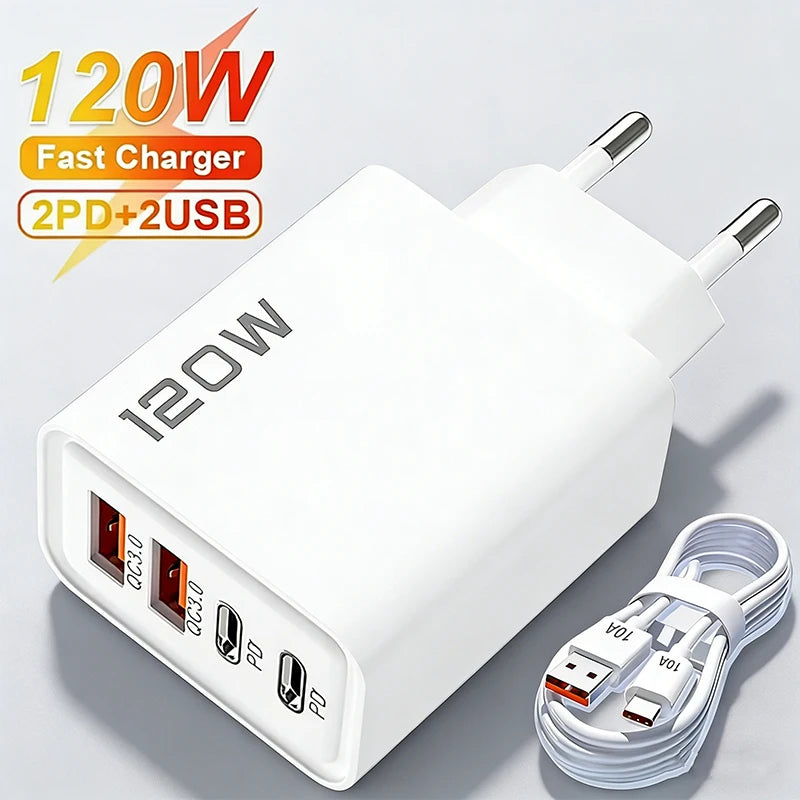 4-Port 120W USB-C Fast Charger – Quick Charge 3.0 Adapter USB-C Wall Charger SPOT