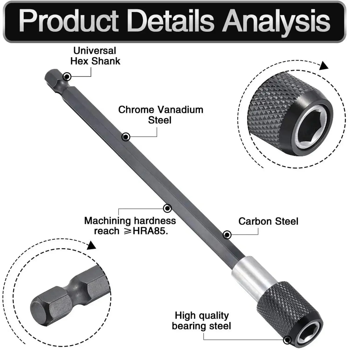 Magnetic Bit Holder Extension Bar Set – 1/4" Hex Shank CR-V Bit Holder Extension SPOT