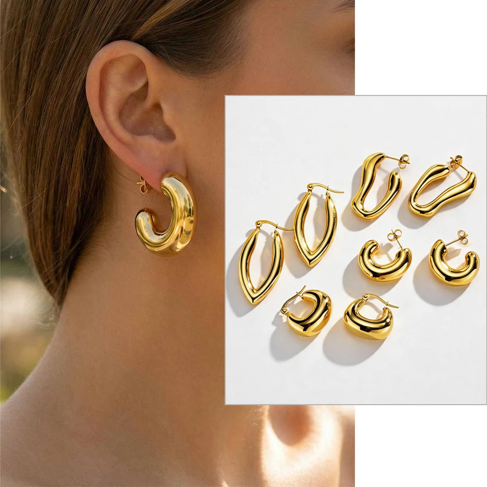 Geometric Gold Hoop Earrings – Stainless Steel, Non-Tarnish Hoop Earrings SPOT