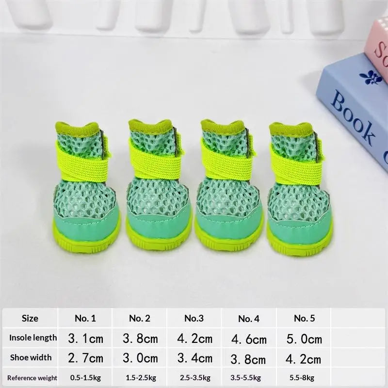 Breathable Mesh Dog Shoes 4-Pack – Non-Slip Small Dog Sandals Dog Shoes SPOT Green 2