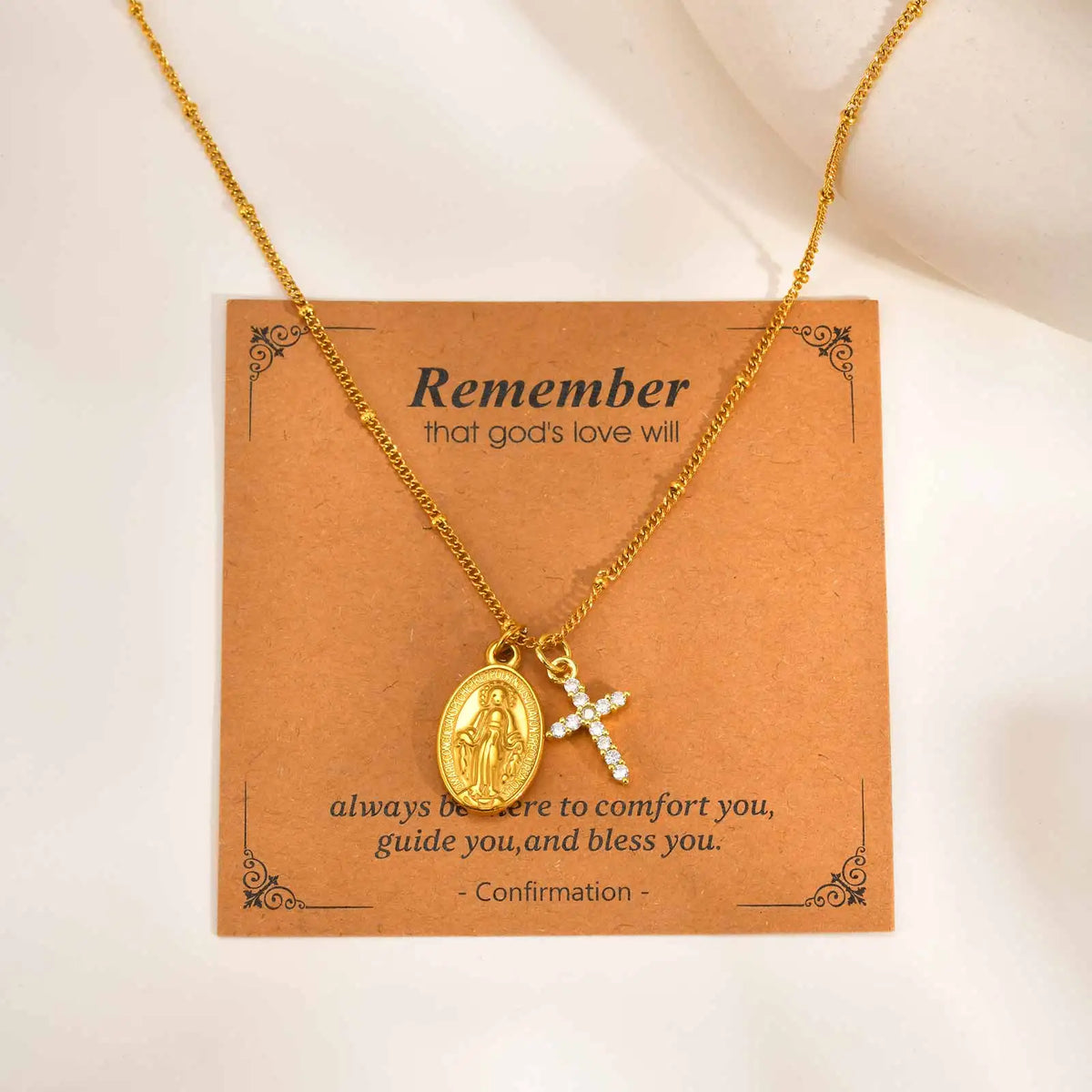 Virgin Mary Zirconia Cross Necklace – Hypoallergenic Gold Gift Pendant Necklace SPOT