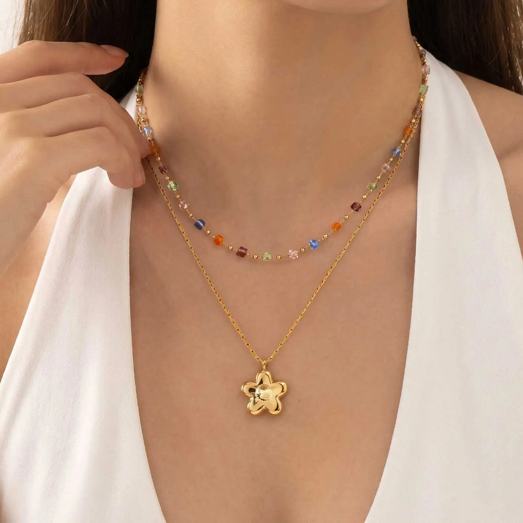 18K Gold Flower Pendant Necklace – Dainty Floral Charm Women Pendant Necklace SPOT