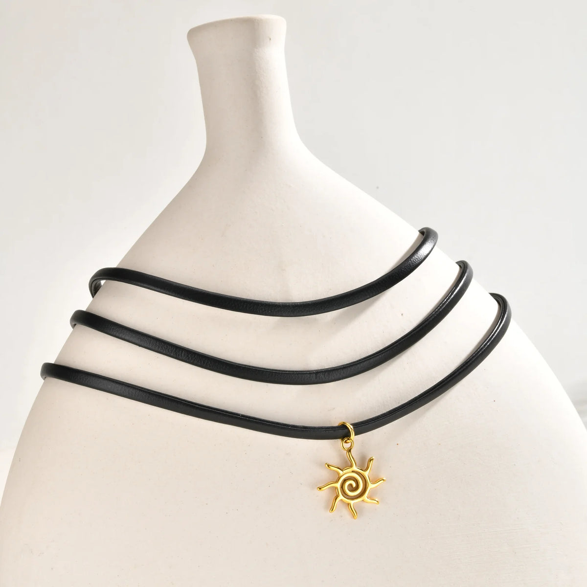 Gothic PU Leather Choker – Gold Sun Pendant Women's Necklace Choker Necklace SPOT