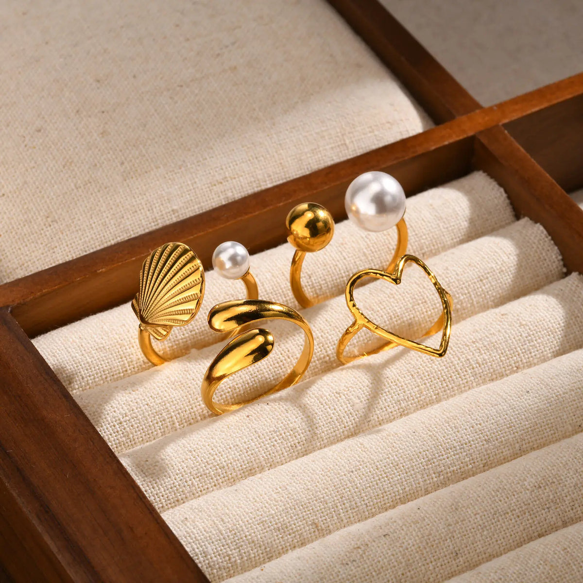 Pearl Open Ring Women – 18K Gold Plated Stainless Steel Cuff Fashion Ring SPOT