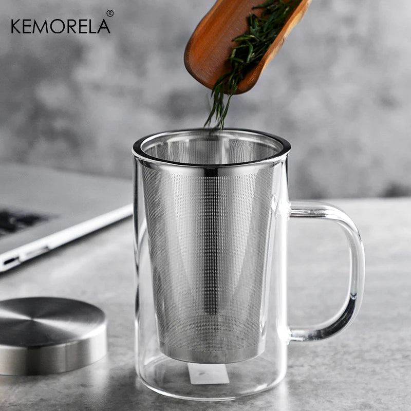 KEMORELA 500ml Borosilicate Glass Tea Mug with Steel Infuser Glass Tea Infuser Mug SPOT