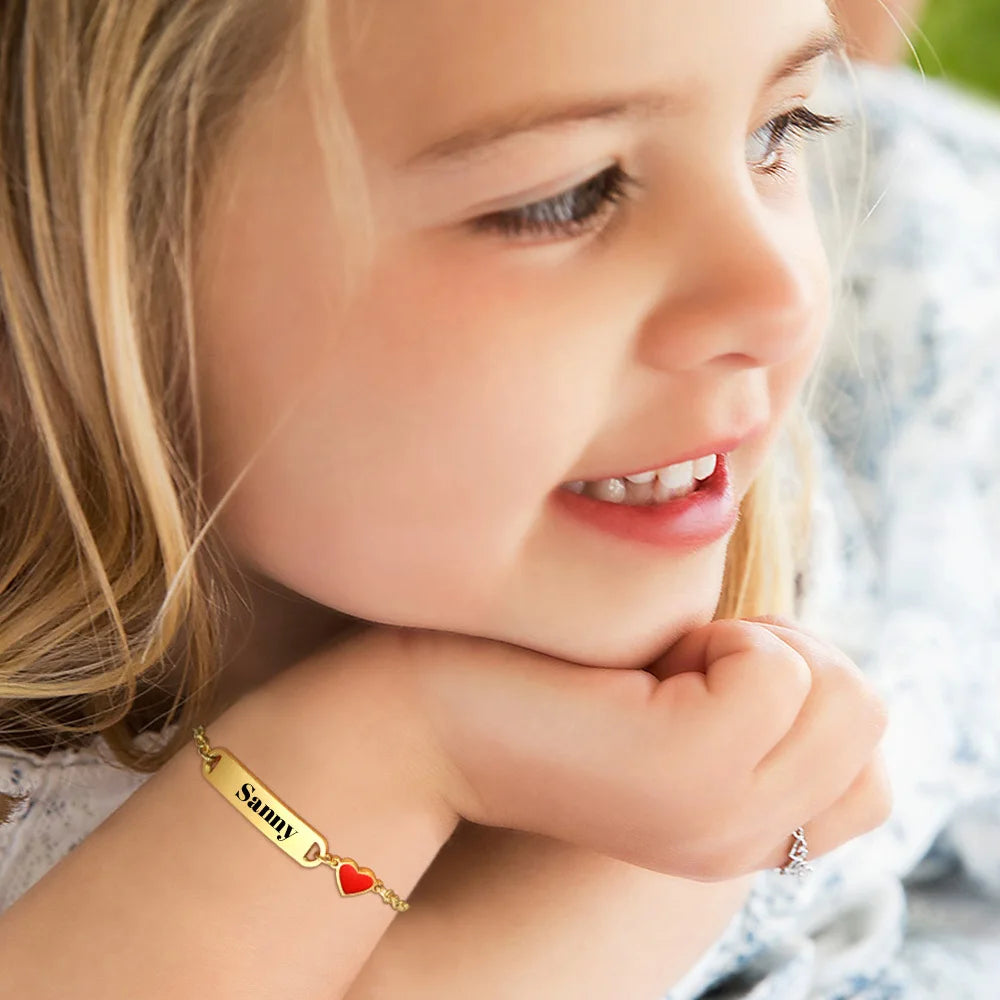 Personalized Heart Bracelet – Engraved Name & Date, Stainless Steel Personalized Bracelet SPOT