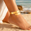 Gold Plated Adjustable Open Cuff Anklet | Minimalist Foot Chain Ankle Bracelet SPOT AB-003G