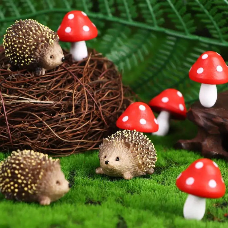 8-Pc Mini Hedgehog & Mushroom Fairy Garden Ornament Set Garden Ornament Set SPOT